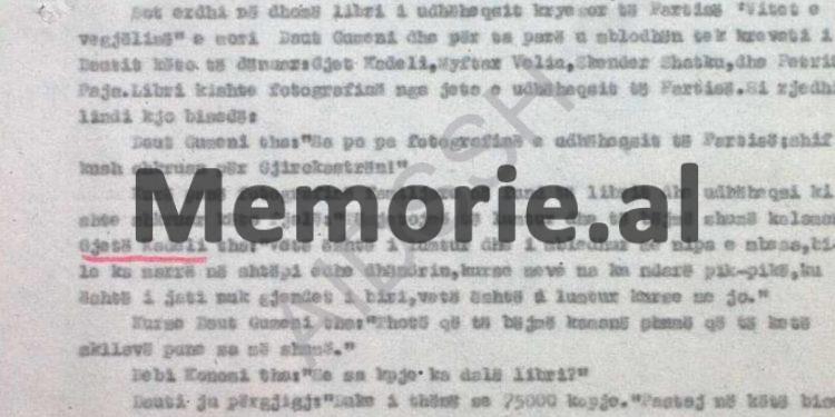 Denoncimet e B.p. “Shkëmbi”, burgu i Burrelit, ’83: /“Gjet Kadeli, Daut Gumeni, Kapllan Resuli, Bebi Konomi, Luan Burimi, Skënder Shatku, etj., flasin kundër udhëheqësit të partisë, duke thënë…”