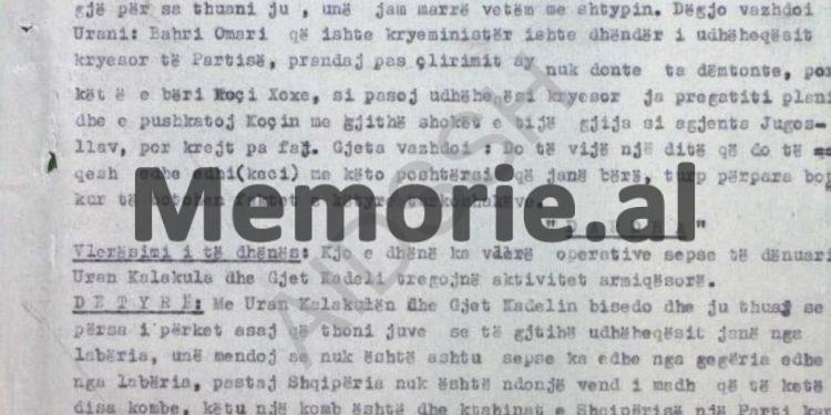 “Për bandën e Xhevdet Mustafës dhe për Enver Hoxhën, bënë komentet e tyre, Gjet Kadeli, Daut Gumeni, Spartak Ngjela dhe Uran Kalakula, duke thënë…”/ Raporti i agjentit “Shkëmbi”, Burrel, 1982