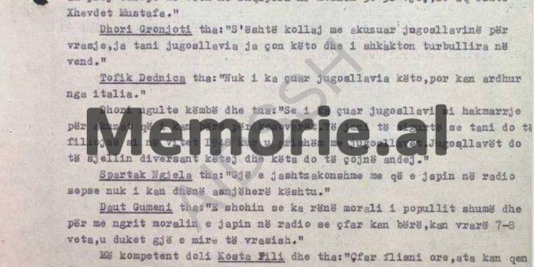 “Për bandën e Xhevdet Mustafës dhe për Enver Hoxhën, bënë komentet e tyre, Gjet Kadeli, Daut Gumeni, Spartak Ngjela dhe Uran Kalakula, duke thënë…”/ Raporti i agjentit “Shkëmbi”, Burrel, 1982