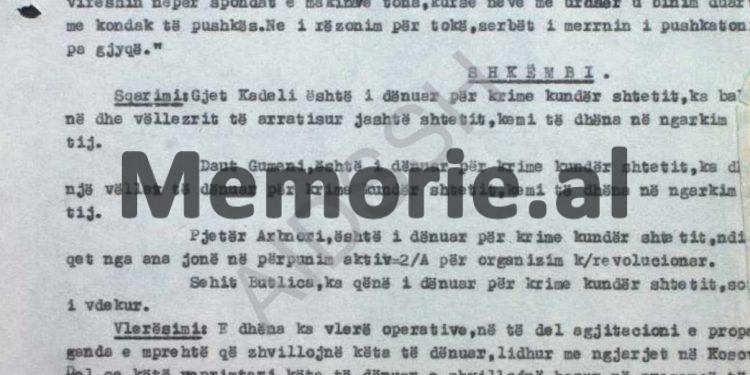 “Daut Gumeni tha; këta bëjnë si Hitleri me hebrenjtë, që i linte pa ngrënë, i rrihte, kurse Gjet Kadeli, thotë fjalë të ndyra kundër udhëheqësit të Partisë…”/ Raporti i B.p.“Shkëmbi”, burgu Burrelit, ‘83