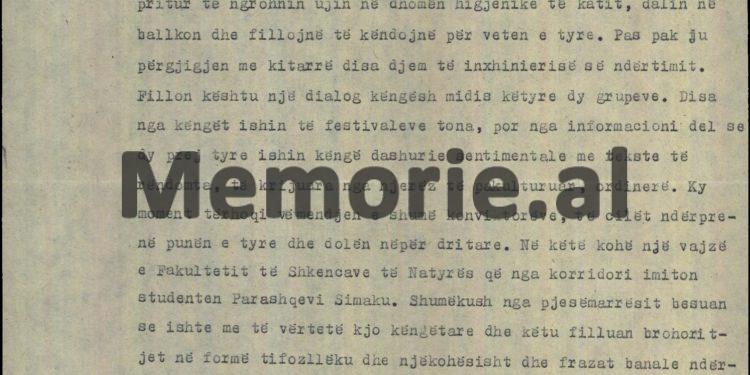 Relacioni sekret: “Studentët dolën në ballkon, duke kënduar me kitarë dy këngë dashurie sentimentale, me tekste të rëndomta ordinere dhe…”! / Ngjarja te konvikti i Institutit të Arteve, në ’89-ën