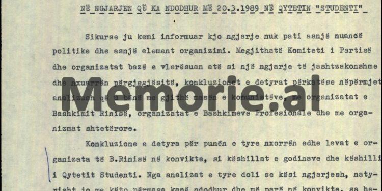 Relacioni sekret: “Studentët dolën në ballkon, duke kënduar me kitarë dy këngë dashurie sentimentale, me tekste të rëndomta ordinere dhe…”! / Ngjarja te konvikti i Institutit të Arteve, në ’89-ën