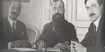 Anëtarët e delegacionit shqiptar në Konferencën e Gjenevës F.Noli, B.Blishishti, H Mosi në vitet  1921-1924