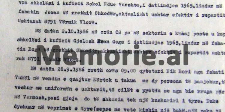 Relacioni sekret: “Si e vramë shkelësin e kufirit, Sokol Vreshti dhe kapëm të gjallë shokun e tij, Gjelosh Gega, pasi do të arratiseshin në Jugosllavi…”?! / Ngjarja e 2 tetorit ’86, në Vermosh