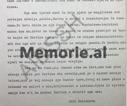 “Panajot Plaku dhe çdo armik që ne e kemi dënuar, s’do të guxonin të bisedonin as me mua dhe as me Maqon, kur dihej besnikëria ime para Partisë…”/ Zbulohet letra e Liri Belishovës, në ’82-in