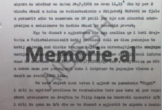 “Ja sa agjentë dhe informatorë kemi në Radio e Televizion dhe redaksitë ku i kemi shpërndarë, me qëllim që të zbulojmë….”/ Relacioni i Drejtorit të Sigurimit për RTSH-në, gusht ‘81