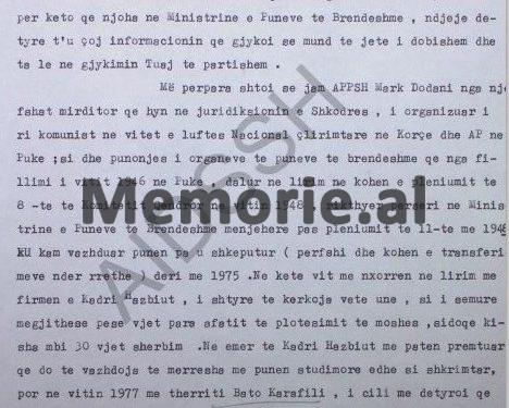 “Sekretarin e Kadri Hazbiut, që implikohej në agjenturën greke e arrestuam dhe e izoluam në burgu e Tiranës, por ndërhyri Feçor Shehu…”/ Letra e Mark Dodanit për ministrin Hekuran Isai, në 1982-in