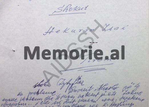 “Feçor Shehu nxori jashtë N., e cila takoi të dashurin e saj në Patra dhe ajo kishte shoqe të ngushtë K.P., mike e Feçorit, mjeke te lagja…”/ Letra e Mark Dodanit, për Hekuran Isain, në ’82-in