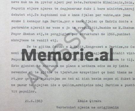 “Një prift në Shkodër në ’68-ën, na tha se Beqir Balluku e Hito Çako janë armiq dhe kur unë shkova e bisedova me Kadrinë, ai…”/ Zbulohet letra e gjeneralit Xhule Çiraku, në shtator ‘83