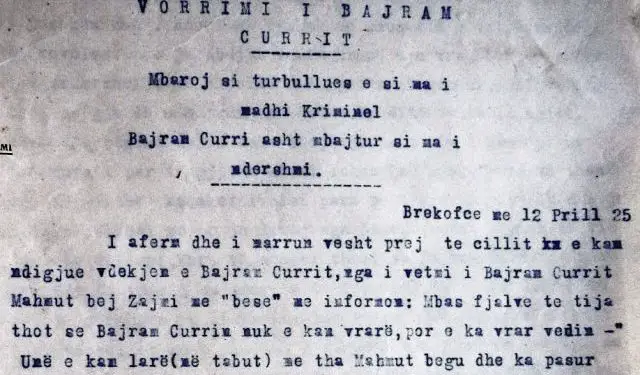 “Kjo ministri e konsideron detyrë morale, t’ju falënderojë për kujdesin që treguat në vrasjen e Bajram Currit dhe lus kurdoherë sukses e…”/ Zbulohet telegrami i qeverisë së Zogut, 1 prill 1925