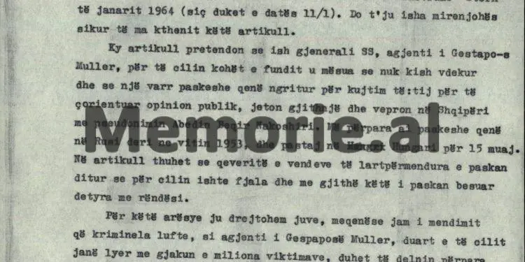 “Gazeta revizioniste ‘Veçerniki’, është zëdhënëse e fashistes ‘Stern’, të RFGJ-së, e cila ka shkruar; ‘Konjaku e tradhtoi Mylerin’ dhe ‘A rron Myleri në Shqipëri…”?! / Zbulohen dokumentet sekrete të vitit 1964