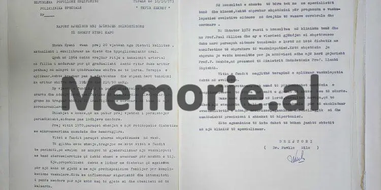 “Nga vizita që i u bë Hysni Kapos në Pekin, rezulton se dhimbjet e kokës prej të cilavet vuan, kanë lidhje me…”/ Zbulohet dosja mjekësore e tepër sekrete dhe mjekët që kuronin zëvendësin e Enverit
