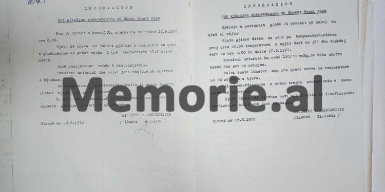 “Shoku Hysni Kapo është operuar dy herë gjatë 12 ditëve dhe pas operacionit të dytë, pati një humbje të ndërgjegjes, me kriza, ku si rezultat…”/ Raportet sekrete të drejtorit të klinikës speciale, në 1975-ën