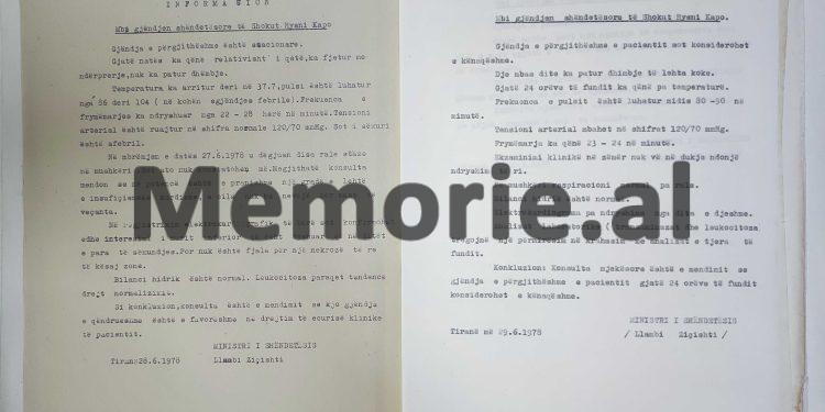 “Shoku Hysni bëri dy ndërhyrje në Paris, në vitet 1968-’69, por në 1974, kur shkoi përsëri për kontroll, s’pranoi të operohej, pasi…”/ Raport-informacionet “tepër sekrete” të drejtorit të klinikës speciale, Dr. Pavllo Milo