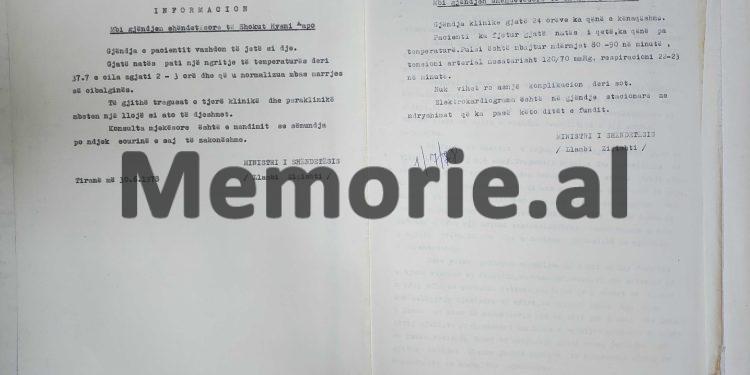 “Shoku Hysni bëri dy ndërhyrje në Paris, në vitet 1968-’69, por në 1974, kur shkoi përsëri për kontroll, s’pranoi të operohej, pasi…”/ Raport-informacionet “tepër sekrete” të drejtorit të klinikës speciale, Dr. Pavllo Milo