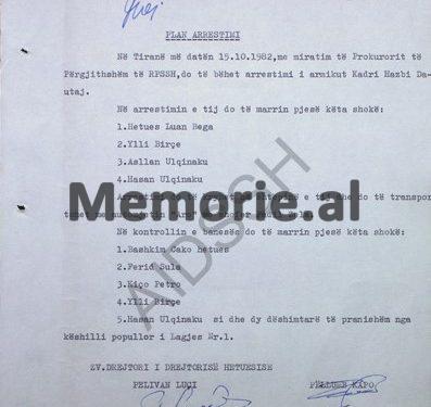“Arrestimi do të kryhet në shtëpinë e tij, nga këta shokë….. dhe do të transportohet me makinën ‘Aro’, me shofer F. Zela…”/ Zbulohen dokumentet sekrete për arrestimin e Kadri Hazbiut, 15 tetor, ‘82