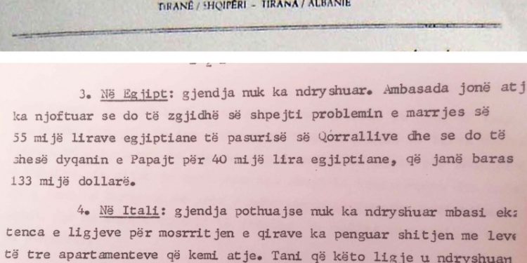 “Në Itali, po merren masa për shitjen e pasurive të Sh. Vërlacit, Xh. Ferrës dhe I. Sefës, në Egjipt, të familjes Qorralliu dhe dyqani i Papajt, me vlerë…”/ Dokumentet sekrete të grabitjes së pronave nga regjimi komunist