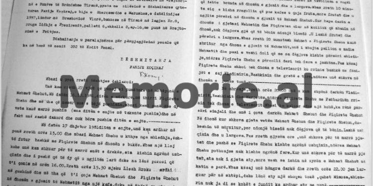 “Më 18 dhjetor 1981, kur erdha në mëngjes në punë, shoqja ime që kishte fjetur natën aty, Mimoza T., më tha se; pasi ike ti në orën 22.00, Mehmet Shehu më kërkoi që…”/ Dëshmia e rrallë e ish punonjëses së shërbimit, Farije Koçiraj