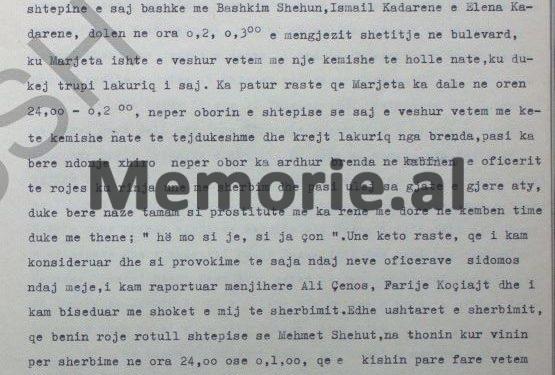 “Fëmijët e Mehmetit ishin të degjeneruar, Marjeta pinte në shtëpi me Bashkimin dhe vetëm me këmishë nate, bashkë me Ismail Kadarenë e Elenën, në ora 0.3, të natës, shkonin…”/ Dëshmia e bujshme në hetuesi, e oficerit të shoqërimit