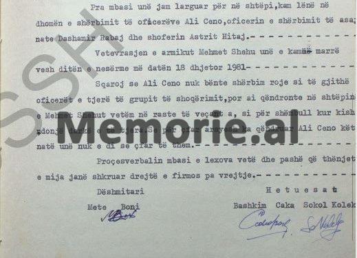 “Para Kongresit të 8-të, unë i çova Feçor Shehut një zarf sekret, që ma dha Mehmeti dhe më 16 dhjetor në darkë, ai erdhi te vila kryeministrit…”/ Dëshmia e rrallë në hetuesi, e oficerit të shërbimit