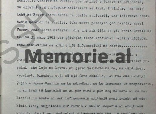 “Në janar 1980, kur unë ngrita para Feçorit dhe Mihallaq Ziçishtit, disa probleme për Marjeta dhe Bashkim Shehun, të cilët…”/ Dëshmia e ish-kryetarit të Degës së Durrësit, që vuajti 8 vjet në Spaç   