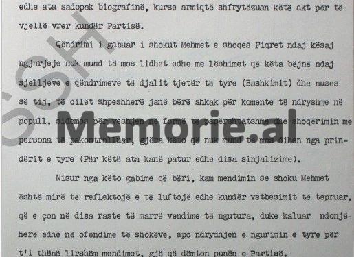 “Qëndrimi i gabuar i shokut Mehmet me fejesën e Skënderit, s’mund të mos lidhet edhe me lëshimet e bëra ndaj sjelljeve të djalit tjetër, Bashkimit…” ! / Autokritika e panjohur e ministrit Feçor Shehu, nëntor ‘81