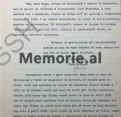 “Nga marsi, deri në maj të vitit 1981, unë shoqërova Fiqret Shehun në vizitat që ajo bëri në Greqi, Itali, Austri, Danimarkë, Francë, ku në Paris ajo u takua me…”/ Dëshmia në hetuesi ish-oficerit të Sigurimit