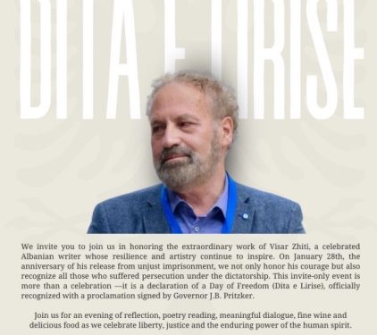 SHPALLET DITA E LIRISË NË SHTETIN ILLINOIS  DITA KUR ËSHTË LIRUAR NGA BURGU SHKRIMTARI YNË VISAR ZHITI