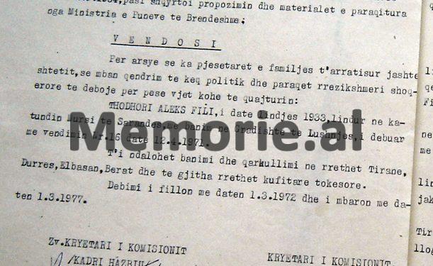 “Deda, i biri i Gjon Markagjonit, lindur në Orosh dhe me banim në sektorin Gjazë të rrethit të Lushnjes, t’i ndalohet qarkullimi në Tiranë, Durrës, Vlorë dhe…”/ Vendimi i Komisionit të Internim-Dëbimeve, shkurt ‘72