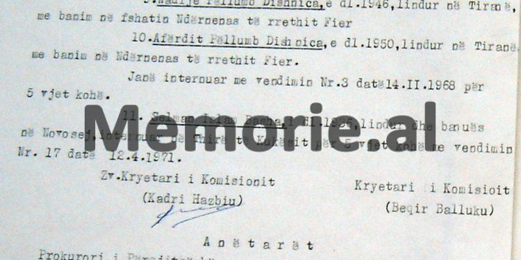 “Deda, i biri i Gjon Markagjonit, lindur në Orosh dhe me banim në sektorin Gjazë të rrethit të Lushnjes, t’i ndalohet qarkullimi në Tiranë, Durrës, Vlorë dhe…”/ Vendimi i Komisionit të Internim-Dëbimeve, shkurt ‘72