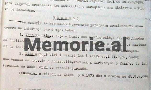 “Deda, i biri i Gjon Markagjonit, lindur në Orosh dhe me banim në sektorin Gjazë të rrethit të Lushnjes, t’i ndalohet qarkullimi në Tiranë, Durrës, Vlorë dhe…”/ Vendimi i Komisionit të Internim-Dëbimeve, shkurt ‘72