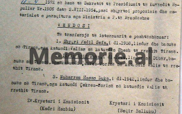 “Me propozim të Ministrisë së Brendshme, komisioni vendosi të transferojë nga katundi Çekrez-Morinë, në Valias, të internuarit…”/ Zbulohet dokumenti sekret i vitit 1972, me 51 emrat e “reaksionarëve”!