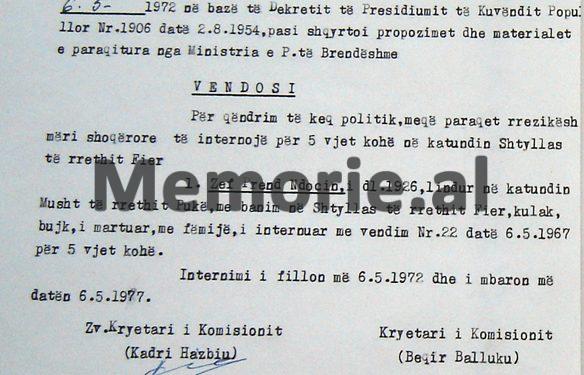 “Me propozim të Ministrisë së Brendshme, komisioni vendosi të transferojë nga katundi Çekrez-Morinë, në Valias, të internuarit…”/ Zbulohet dokumenti sekret i vitit 1972, me 51 emrat e “reaksionarëve”!