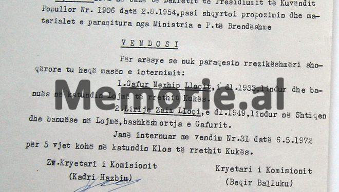“Për arsye se në tetor 1971, u arratis jashtë shtetit, në Greqi, pjesëtari i familjes së tyre, Besnik Aliko, komisioni vendosi të internojë në katundin Fushë-bardhë të Gjirokastrës…”/ Zbulohen vendimet e vitit 1972