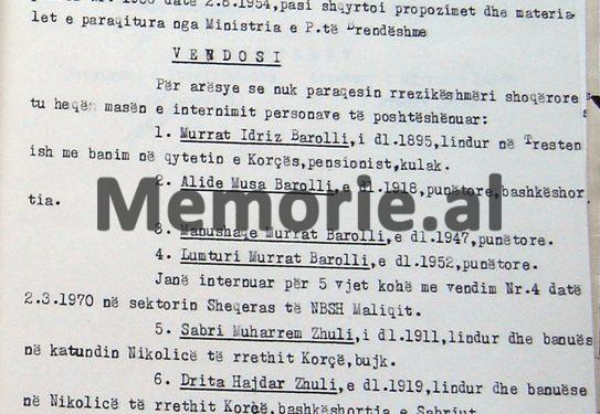“Për arsye se në tetor 1971, u arratis jashtë shtetit, në Greqi, pjesëtari i familjes së tyre, Besnik Aliko, komisioni vendosi të internojë në katundin Fushë-bardhë të Gjirokastrës…”/ Zbulohen vendimet e vitit 1972