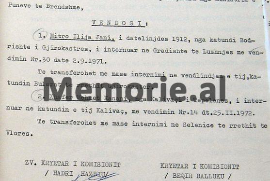 “Për arsye se në tetor 1971, u arratis jashtë shtetit, në Greqi, pjesëtari i familjes së tyre, Besnik Aliko, komisioni vendosi të internojë në katundin Fushë-bardhë të Gjirokastrës…”/ Zbulohen vendimet e vitit 1972