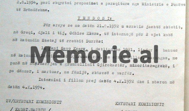 “Për arsye se në tetor 1971, u arratis jashtë shtetit, në Greqi, pjesëtari i familjes së tyre, Besnik Aliko, komisioni vendosi të internojë në katundin Fushë-bardhë të Gjirokastrës…”/ Zbulohen vendimet e vitit 1972