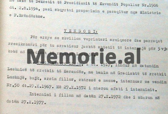 “Pasi paraqet rrezikshmëri për arratisje jashtë shtetit, Gjyle Avdi Leci, të internohet për 3 vjet në T’pla të Tropojës, kurse Ramadan Zhazedin Daullxhiu, me tetë fëmijë…”/ Zbulohen vendimet e vitit 1972