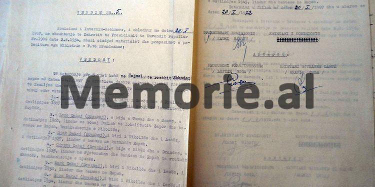 “Pasi iu arratisën 6 pjestarë të familjes, dhe se paraqesin rrezikshmëri të theksuar për t’u arratisur edhe vetë, komisioni vendosi të internojë Nikollë Dakaj, me të gjithë…”/ Dokumenti sekret, janar 1967