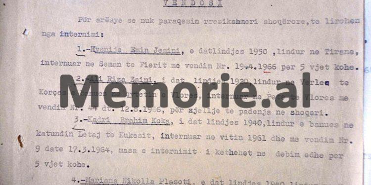 “Mark Ndue Ndoja, banues në Tiranë, nëpunës, me arsim të lartë, shtresë e mesme, përjashtuar nga Partia, i është zgjatur afati i internimit, edhe për…”/ Vendimi i Komisionit Internim-Dëbimeve, viti ‘67