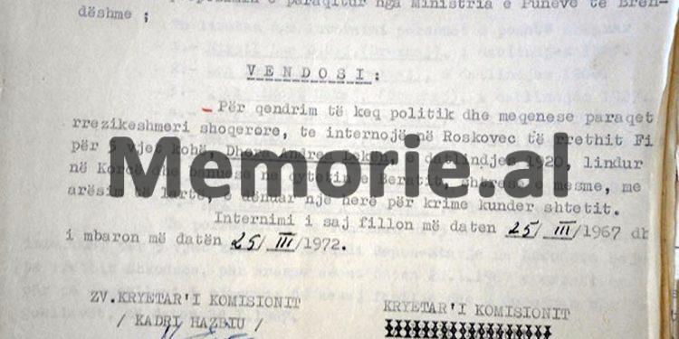 “Komiteti Ekzekutiv i Korçës, u ka bërë thirrje familjes Koçibelli, të shkojnë në vëndlindje, banorët e lagjes nr. 3 të Durrësit, i kërkuan familjes Manushi…”/ Vendimet e Komisionit të Internim-dëbimeve, viti 1967