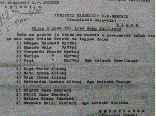 “Nga Shaska, Kokoshi, Vranari, Lepenica, te Leskaj, Gjikuria, etj.,…”/ Dokumenti sekret i vitit 1960, ku Komiteti Ekzekutiv i Vlorës shpallte 84 familje kulake nga qyteti e dhjetëra të tjera nga fshatrat