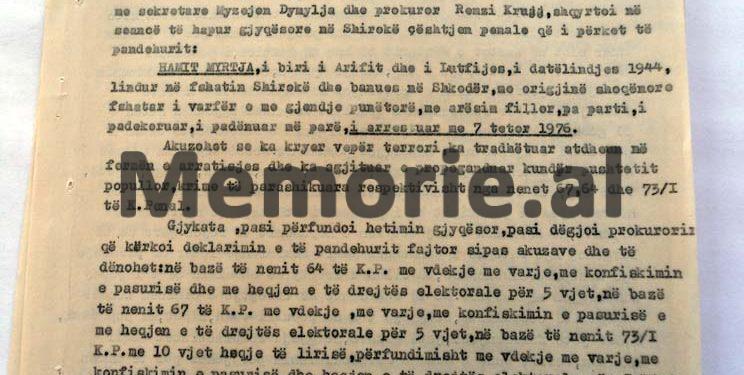 “Edhe pse vdekja po e kanoste, nga urrejtja e madhe që kishte ndaj Partisë dhe pushtetit popullor, i pandehuri Hamit s’tregoi aspak kujdes për pjellën e tij…”/ Akt-akuza ndaj shkodranit që e ktheu UDB-ja