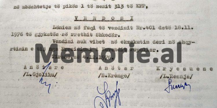 “Nga rrethanat e kryerjes së krimit, gjykata, çmon se qënia e tij gjallë, nuk është e dobishme për shoqërinë tonë socialiste, pasi…”/ Vendimi i Gjykatës së Lartë, për dënimin e Hamit Myrtja, nëntor 1976