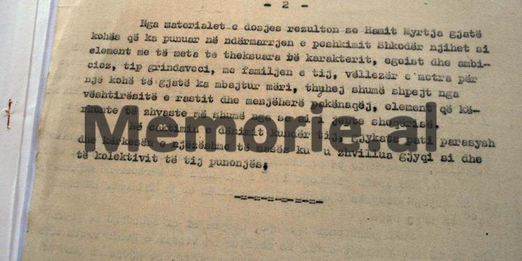 “I lartpërmenduri u ekzekutua në kohën dhe në vendin e caktuar e, fjalët e tij të fundit ishin…”/ Proces-verbali pushkatimit të Hamit Myrtja më 30.12.’76, nga hetuesi Sh.Ç., prokurori R.K. dhe zv.shefi Policisë, B.Sh