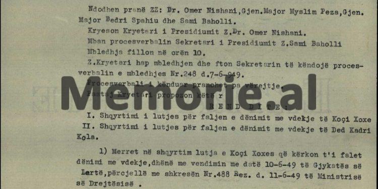 “Kur Prokurori i tha, a kishte ndonjë porosi për të lënë, dënuari përgjigjet: S’kam gjë, të rrojë Partia, Republika dhe Stalini. Mua më gjykoi dhe më dënoi…”! / Fjalët e fundit të Koci Xoxes, para pushkatimit, 11 qershor ‘49