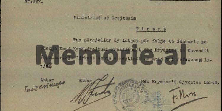 “Duke parë rrezikshmërinë shoqërore të të dënuarit, jemi të mendimit, të mos i akordohet falja e kërkuar…”! Zbulohet letra e Manol Konomit, për pushkatimin e Koci Xoxes, 11 qershor 1949