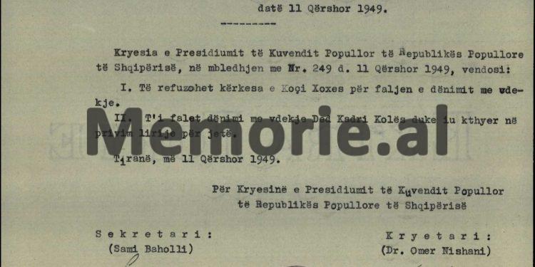 “Kur Prokurori i tha, a kishte ndonjë porosi për të lënë, dënuari përgjigjet: S’kam gjë, të rrojë Partia, Republika dhe Stalini. Mua më gjykoi dhe më dënoi…”! / Fjalët e fundit të Koci Xoxes, para pushkatimit, 11 qershor ‘49