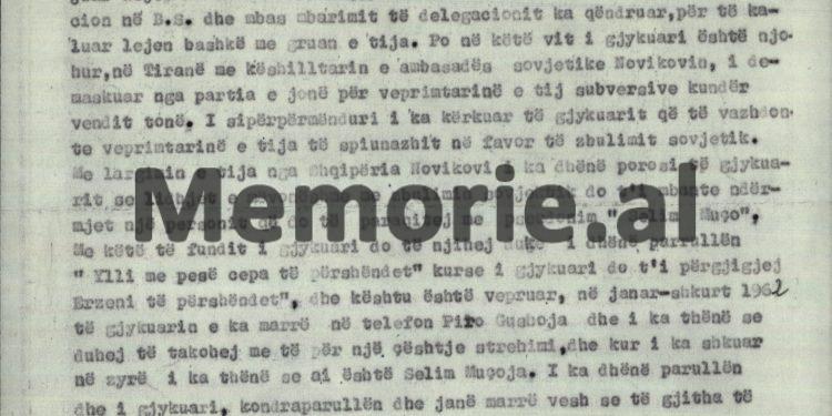 “Të dhënat sekrete shtetëror, Zbulimit Sovjetik, ja jepte me agjenten Valentina Peza dhe këshilltarit të ambasadës sovjetike në Tiranë…”! / Akt-akuza që çoi në plumb, vëllanë e sekretarit të Enver Hoxhës