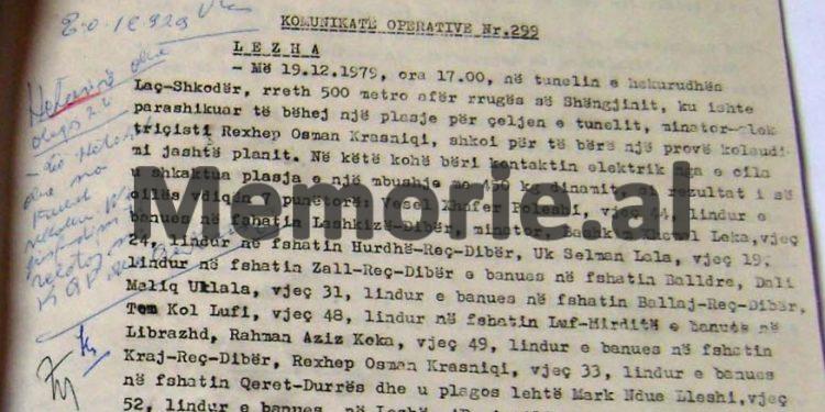 “Nga të burgosurit e Bulqizës, helmimi te Metalurgjiku Elbasanit dhe eksplozivi në Lezhë, te aksidenti në Zall-Bastar, ku vdiqën…”! / Ngjarjet e panjohura të vitit 1979-’80, ku vdiqën 55 veta! (faksimilet me emrat)